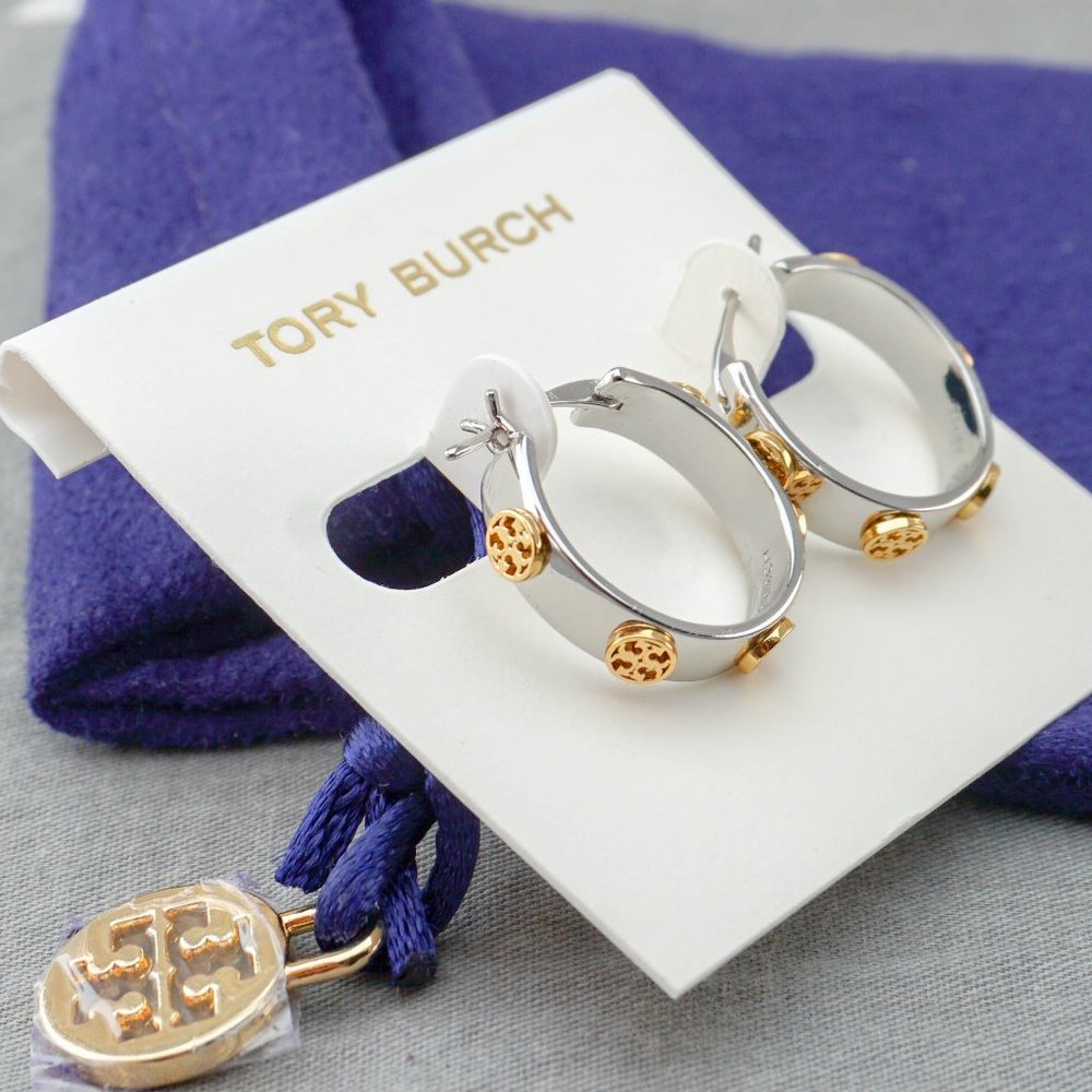 Tory Burch Miler Stud Huggie Earrings (Brand New with Dust Bag)
